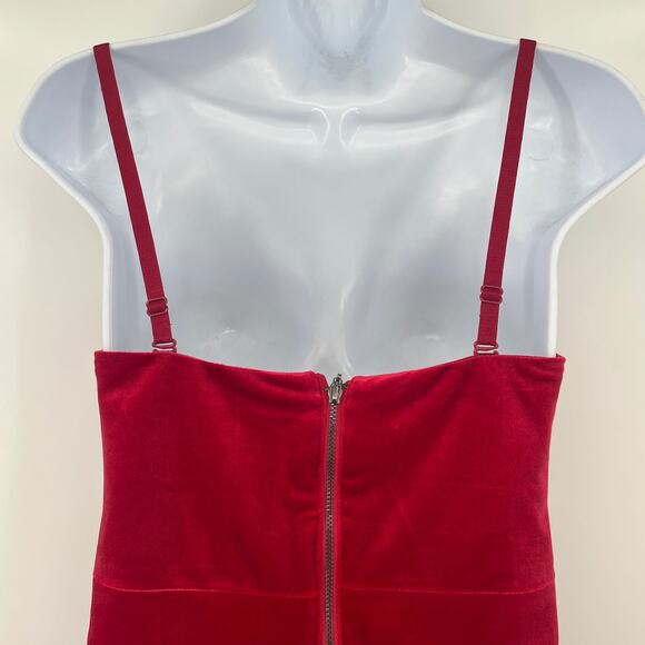 Guess Velvet Bustier Top Sz S Red Holiday Peplum Holiday Y2K Glam Corset Party - Picture 6 of 11